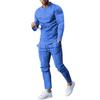 2Pcs/Set O-neck Long Sleeve Mid-rise Elastic Waistband Pockets Men Outfit Spring Autumn Solid