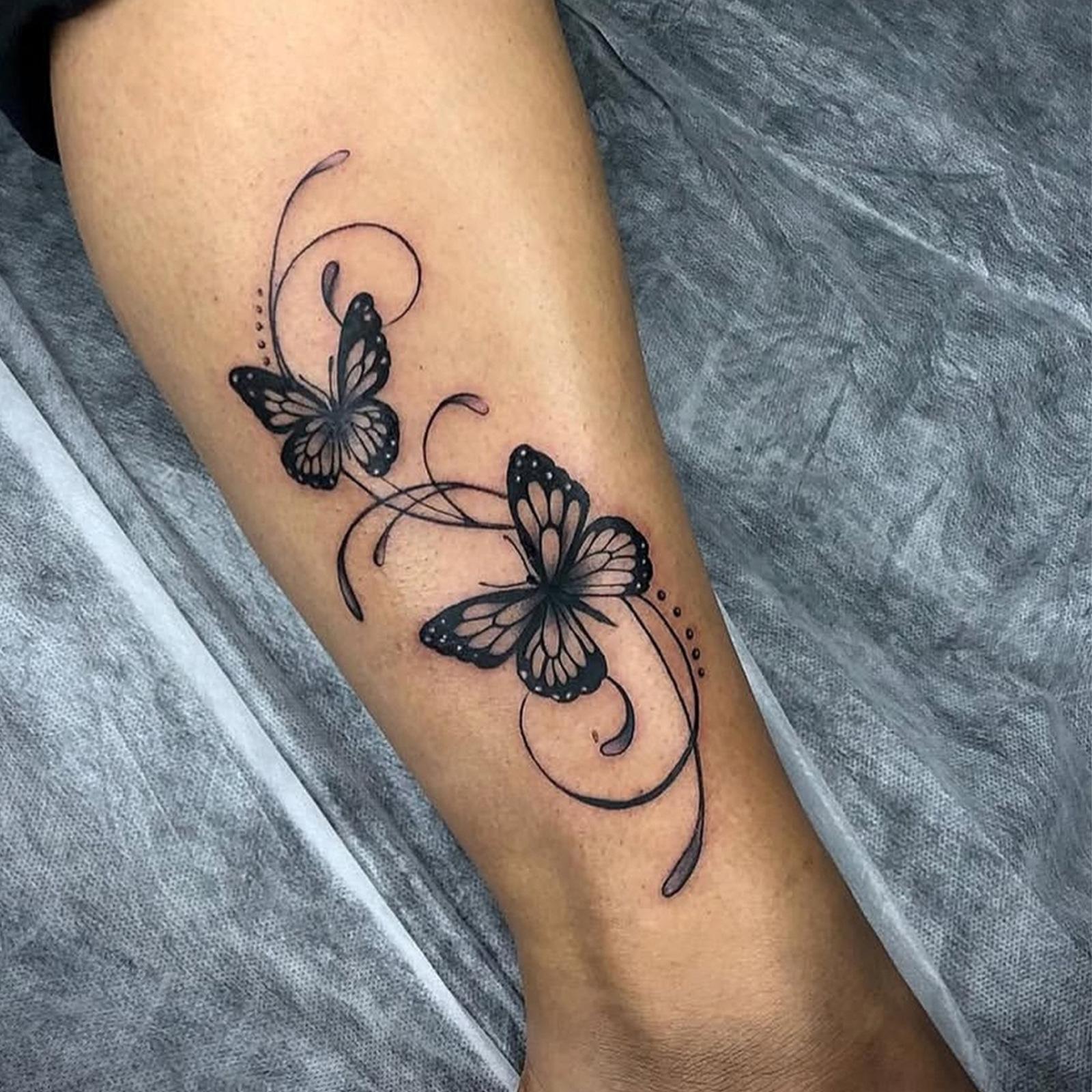 Glow Makeup Unisex Black/Gray And Butterfly Vine Tattoo Sticker Waterproof And Long-Lasting Gentle Calf Model Simulation Tattoo Sticker