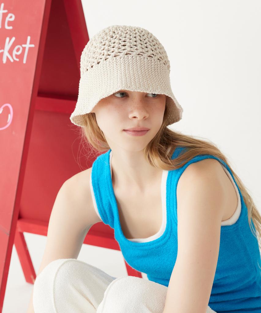 Kkuape Knit Net Bucket Hat_Beige