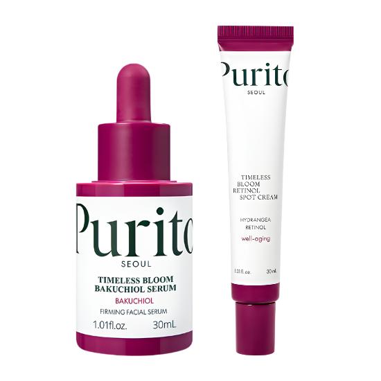 Purito Seoul Timeless Bloom Bakuchiol Serum+Retinol Spot Cream | Anti Aging Bundle Korean Skincare