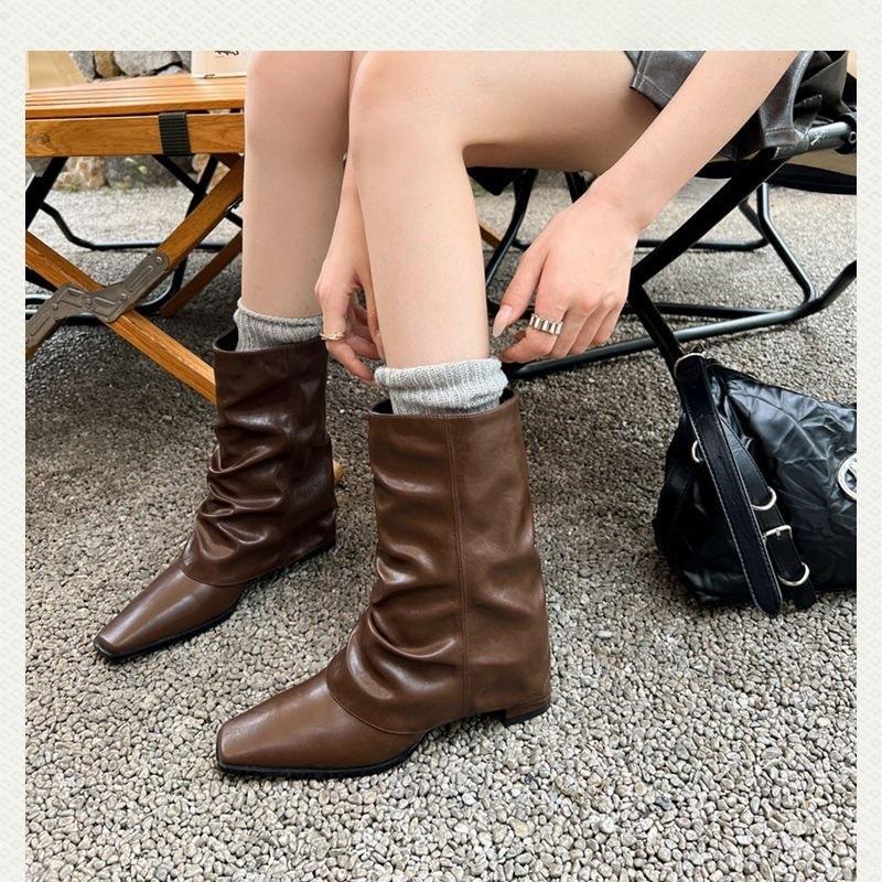 

2025 new pointed thick heel medium boots women s autumn and winter retro velvet high knight boots fashion boots 40 темно-коричневого