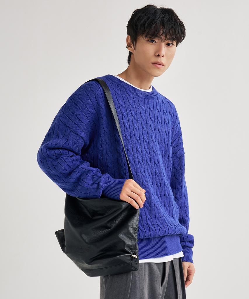 LEMAIN SECOND Oversized Voluminous Washable Crew Neck Cable Knit [Blue]