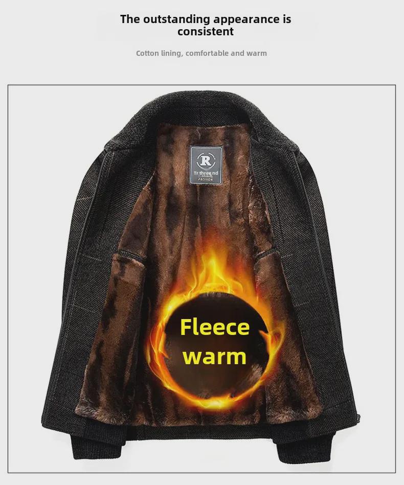 Pánský zimní kabát z žinilky: Zesílená sametová bunda pro středního věku a staršího tátu