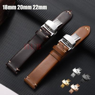 18 20 22mm Bracelet Véritable Cuir de Vache Remplacement Bracelet Point de Couture Rétro Bracelet de Montre Doux Boucle Papillon pour Montre Hommes Femmes Accessoires
