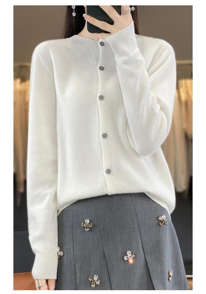 Women's Wool Cardigan: Autumn/Winter Round Neck Long Sleeve Knit Sweater, Slimming & Loose Fit