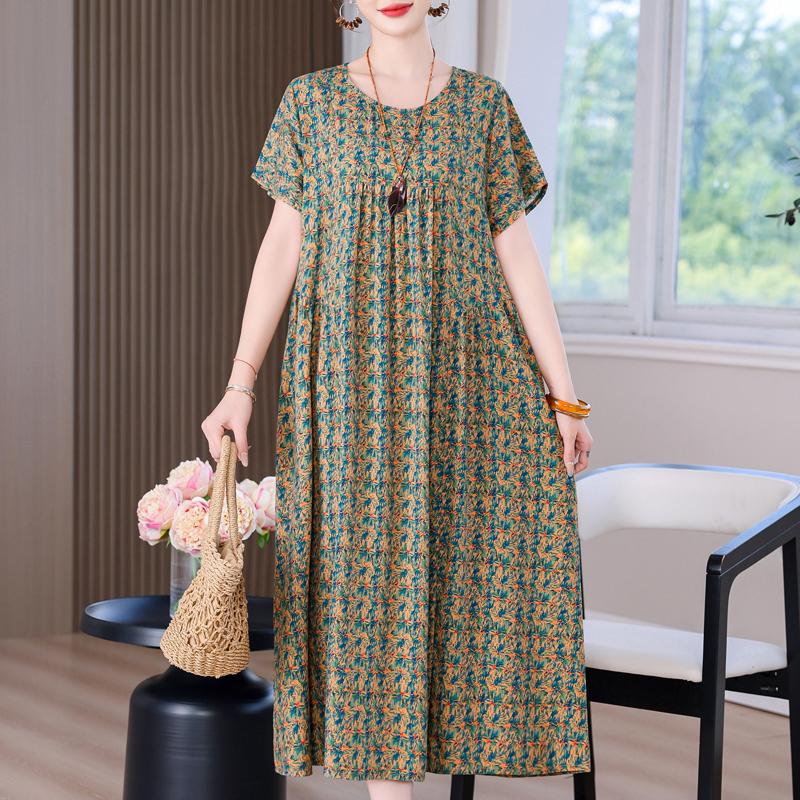 Elegant Long Dress for Women Vintage Clothes Plus Size Casual Short Sleeve Summer Loose Dress