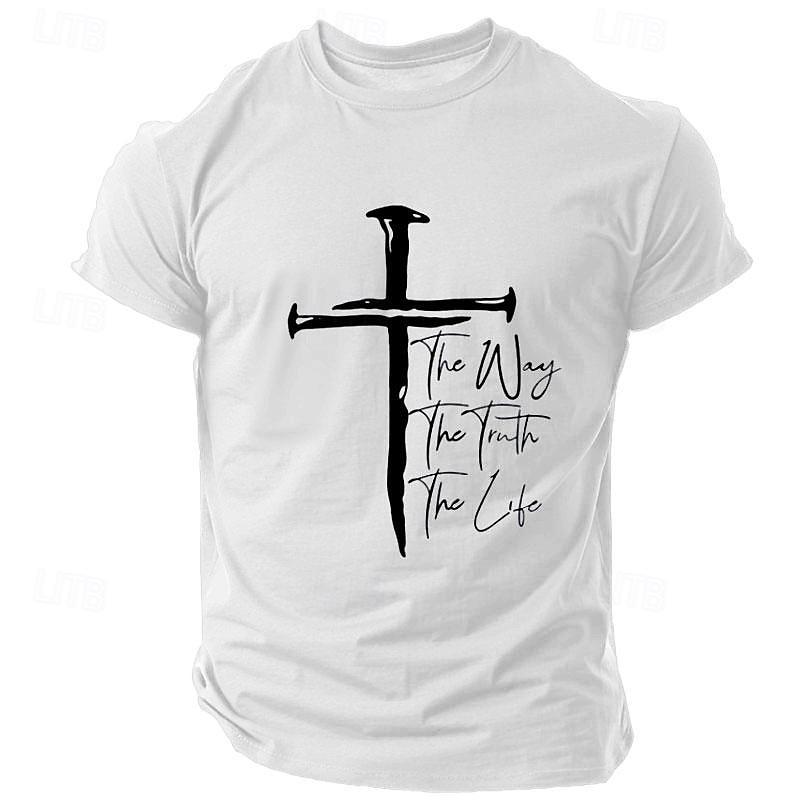 Men s Cross Christian T Shirt Short Sleeve T shirt Vintage Casual Street Casual Spring Summer Clothing S