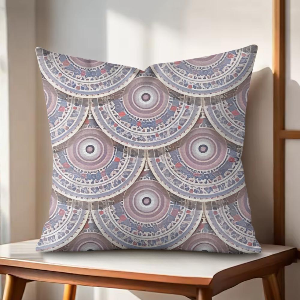 Fish Scale Pattern Cushion Cover Natural Linen Organic Fabric DoubleSided Printing Couch Pillow Covers Home Decor