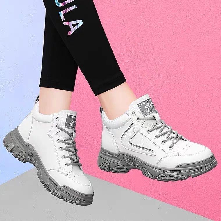 Autumn Winter Women Fashion Microfiber Leather Ankle Boots Female Korean Mid-tube Martin Boots Ladies Plus Velvet Warm Cotton Shoes 40 белый