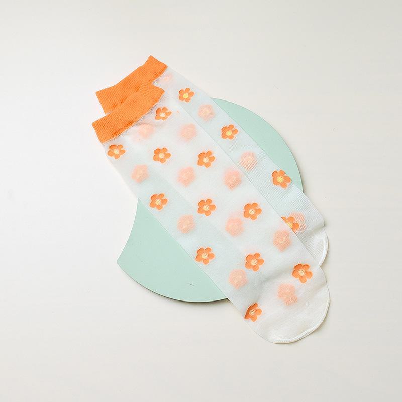Spring & Summer Lace Sweet Floral Glass Silk Socks - Trendy and Cute Women's Socks with Sweat Absorption