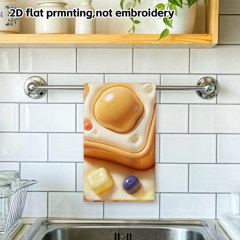 Cute Toast And Fried Egg Print Towel, Soft Absorbent Quick Dry Hand Towel, Lovely Kitchen And Bathroom Towel