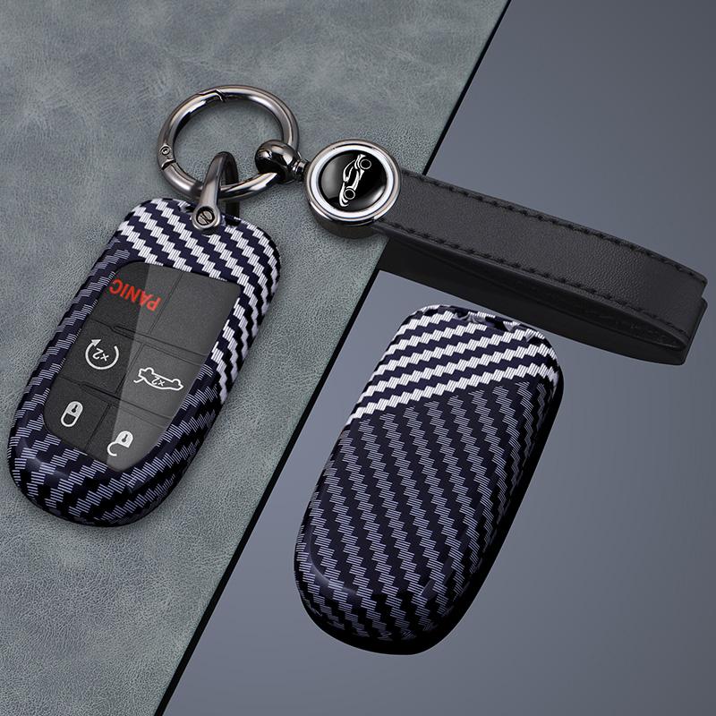 Carbon Car Key Cover Fob Case Shell for Jeep Grand Cherokee Dodge Dart Journey RAM 1500 Charger Challenger Durango Chrysler 300