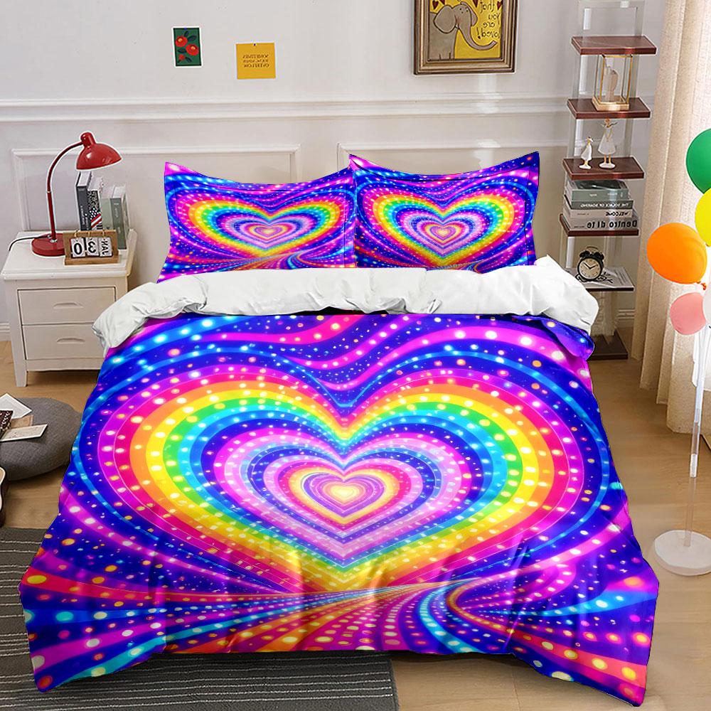 "Colorful Heart Pattern Set Decor" Soft Skin-Friendly Bedding Set Includes 1 Duvet Cover And 2 Pillowcase Gift