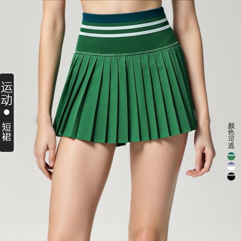 

Fake Two-piece Sports Skirt Women s Tennis Badminton Quick-drying Pleated Yoga Anti-exposure Running Fitness S зелёный