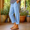 Women Pants Mid-rise Elastic Waist Solid Color Casual Trousers with Pockets Loose Fit Leisure