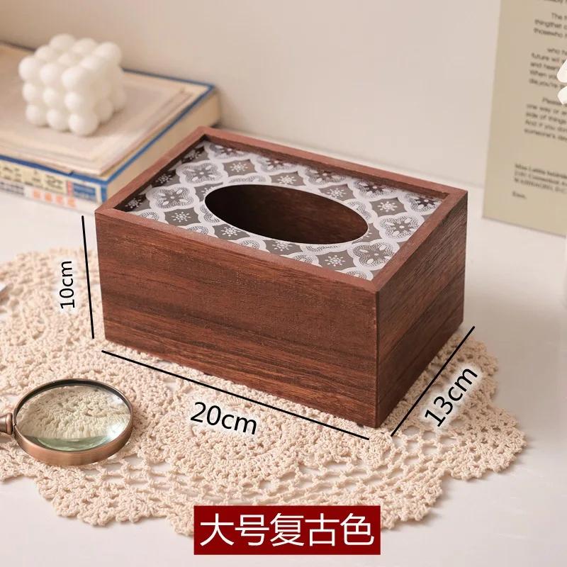 Solid Wood Chinese Retro Tissue Box Creative Living Room Paper Box Home Dining Table Restaurant Coffee Table Storage Napkin Case