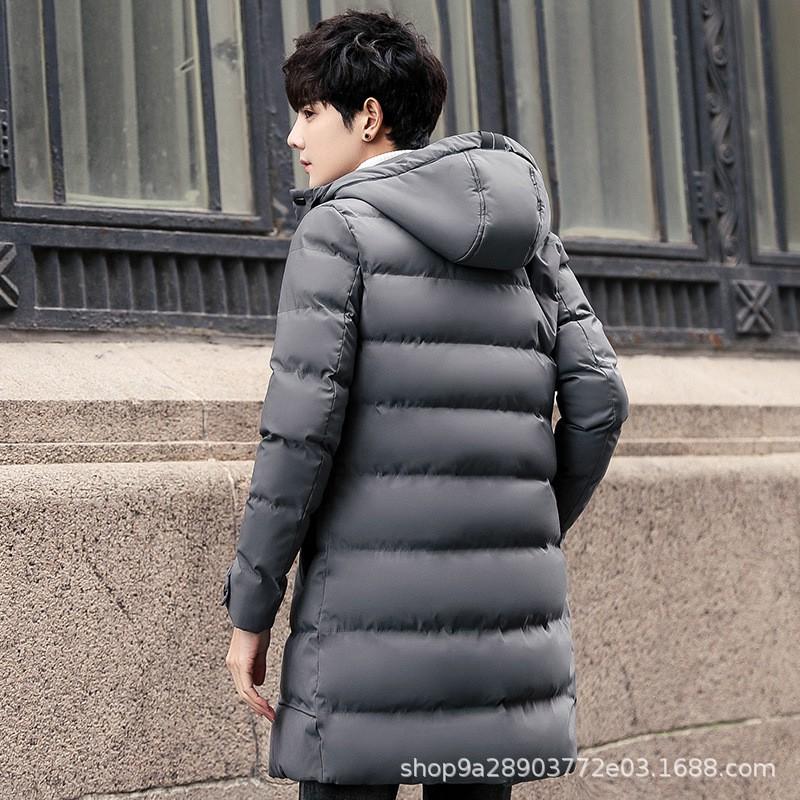 Mens Winter Hooded Cotton Puffer Coat Mid-Length Warm Casual Jacket Youth