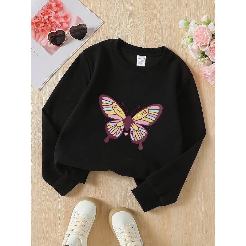 European sizes Kids' Crewneck Sweatshirt - Butterfly Floral Heart Pattern Design , Sportswear And Casual Wear, Soft And Comfortable