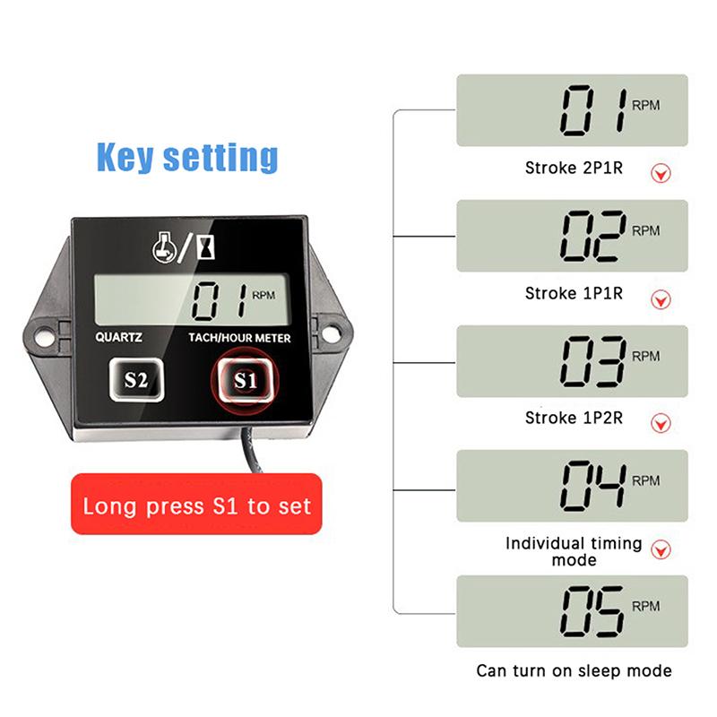 Resetable Waterproof Digital Display Engine Tach Hour Meter Tachometer Gauge Engine Rpm Lcd Display Digital Engine Tachometer