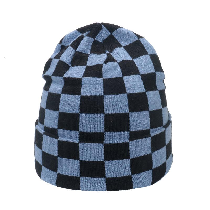 Japanese and Korean Version of Autumn and Winter Niche Trend Versatile Checkerboard Knitted Hat Small Face Versatile Internet Celebrity Wool Hat Women