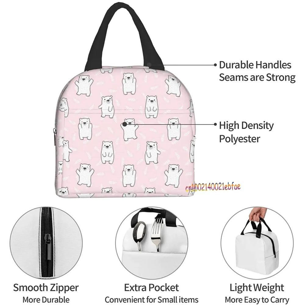 Polar Bear Pattern Leaf Leaves Lunch Bag Travel Box Work Bento Cooler Reusable Tote Picnic Boxes Insulated Container Lunch Bags