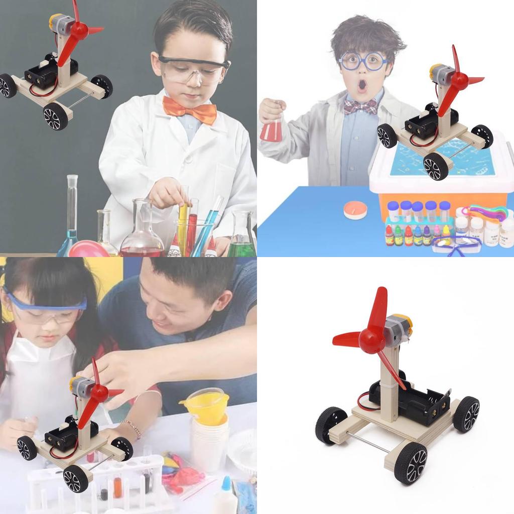 מדע DIY מכונית מונעת באוויר דגם עץ חינוכי לחינוך STEM