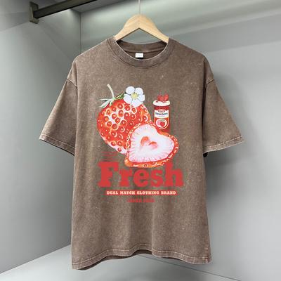 Frische Erdbeere Amerikanischer Retro Kreative Herrenbekleidung Hochwertige Oversize T-Shirts Atmungsaktives T-Shirt
