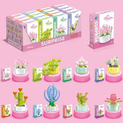 Children'S Educational Small Particles Mosaic Building Block Flower Simulation Succulent Potted Plant Compatible With A High Building Block Model Toy