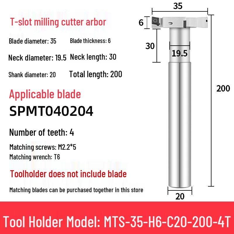 CNC T-Slot Milling Cutter with HTS Three-Sided Blade, Shank Thickness: 6, 8, 10, 12 Mm