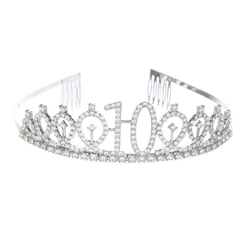 First Birthday Number Crown Water Diamond Headband  Ball Hair Accessory Anti Slip Cake  Decoration Alloy Hair Band