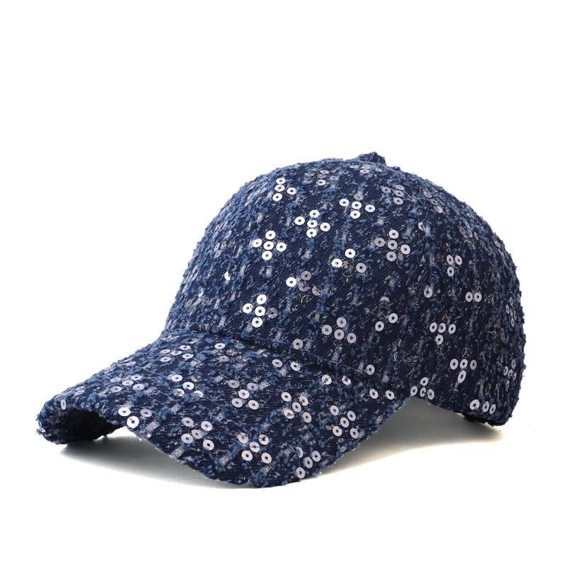 Denim Ripped Sequin Baseball Cap For Women Korean Style  Versatile Fashionable Street Style Sequin Sun Protection Hat