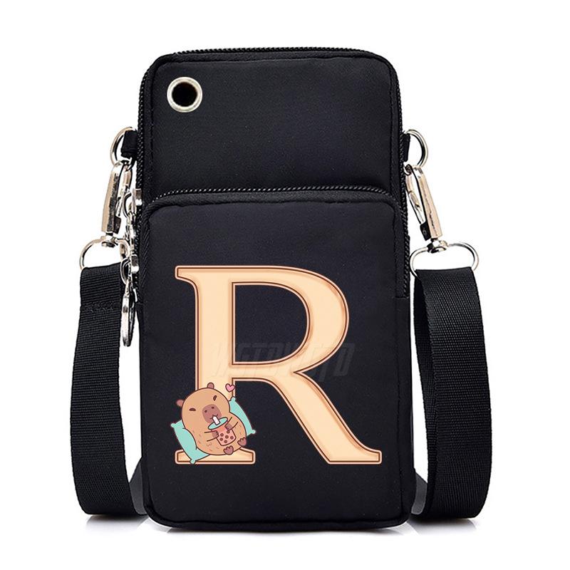 Lightweight Multifunctional Oblique Span Bag Fashion Kapibara Letter Print Black Change Bag Casual Shoulder Bag