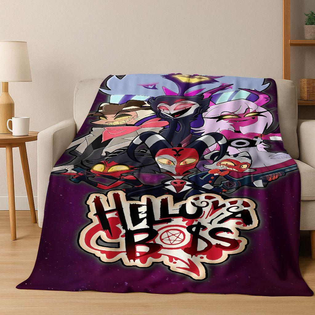 3D H-Helluva Boss Blitzo H-Hazbin Hotel Cartoon Flannel Blanket,Cozy Soft Throw Blanket for Home Bedroom Bed Sofa Cover Gift Kid