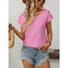 T-shirt da donna a maniche corte con bottoni, girocollo, tinta unita, con trafori, nuova per primavera ed estate