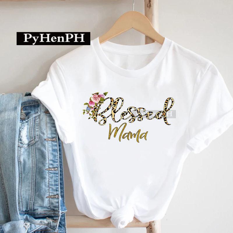 European Leopard Print Mom TShirt Korean Version ShortSleeved Base Shirt Fashion Creative Family Clothing for Women