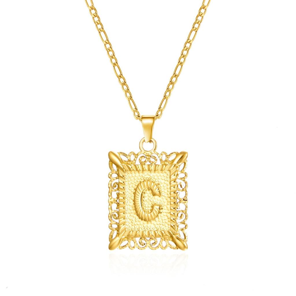 European and American style simple square 26 letter pendant necklace women's personality high-end design jewelry