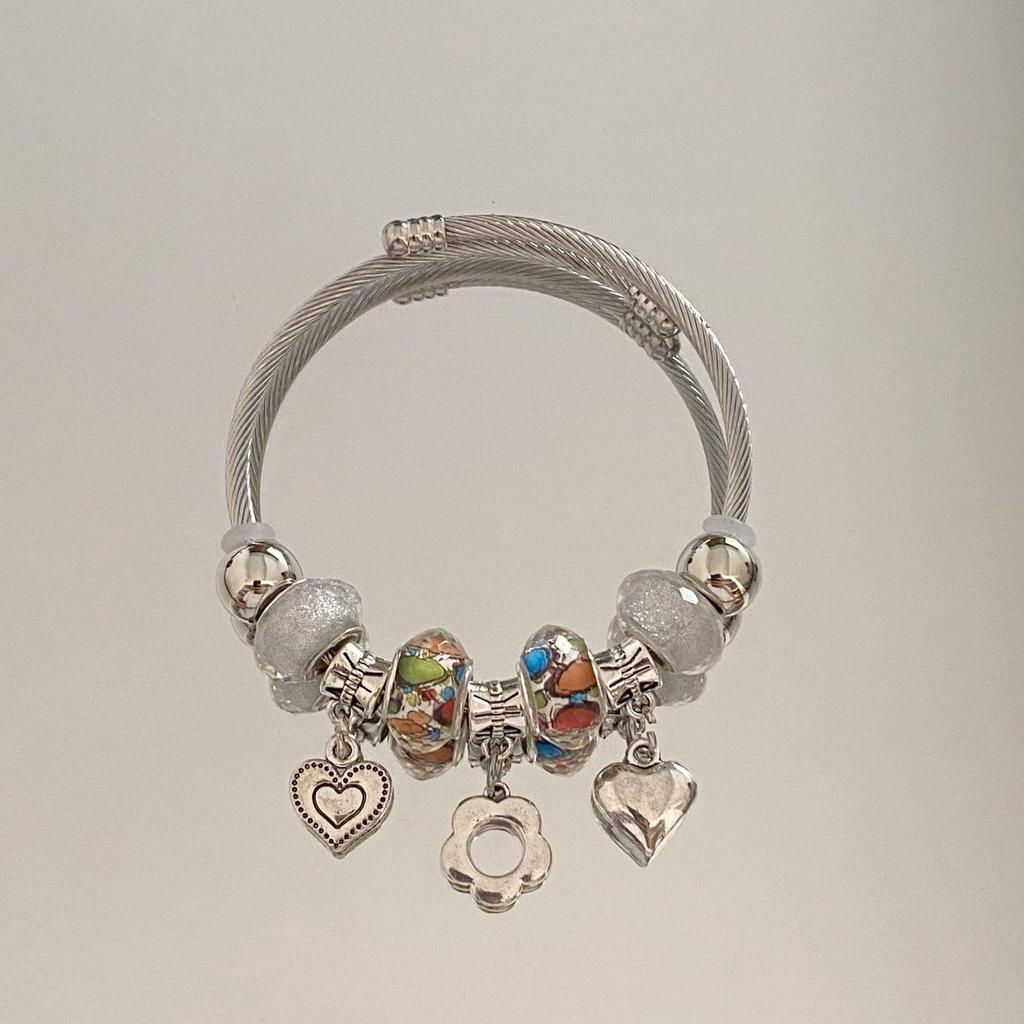 Panjia Dora Women's Stainless Steel Beaded Bracelet - European American Versatile Luxury Jewelry