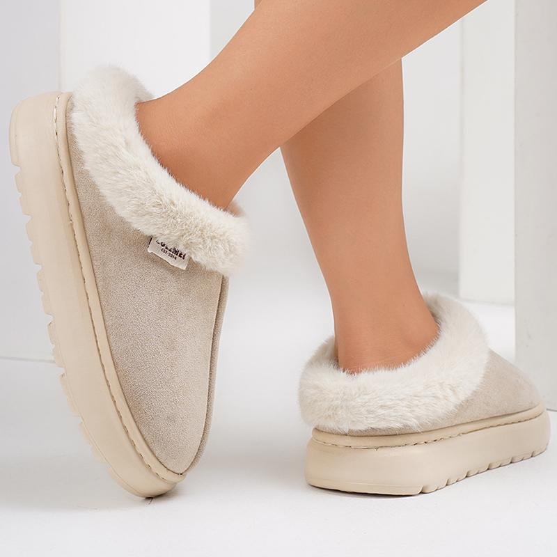 Fashion Winter Faux Fur Warm Plush Slippers Women Mix Color Platform Cotton Slippers Woman Light Non Slip House Furry Slides Female