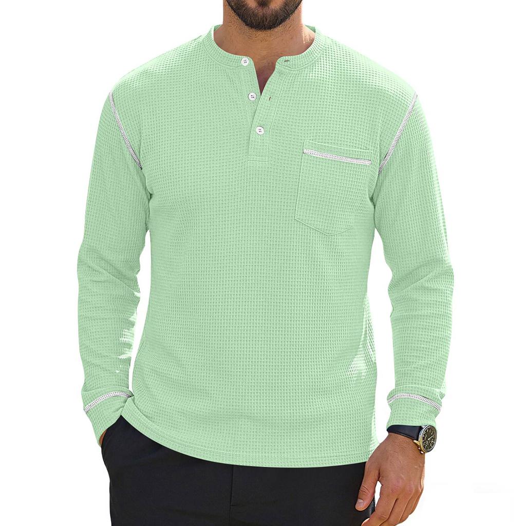 Men's Long Sleeve Shirt Casual Color Knit Top with Stitching for Spring and Fall