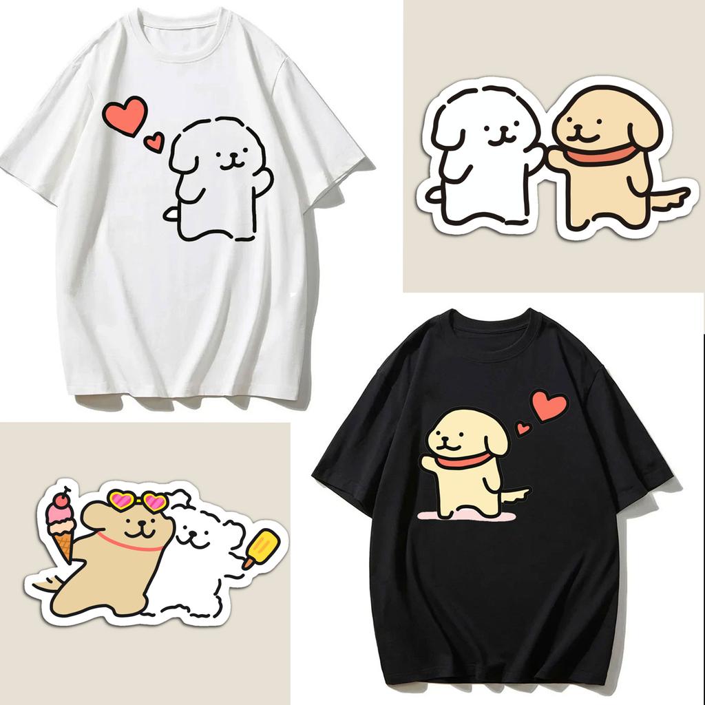 Maltese Dog Couple Cute Simple Pen Line Dog Aesthetic Clothing Unisex Style Graphic T Shirts Cartoon New in Tops Tees Tshirt