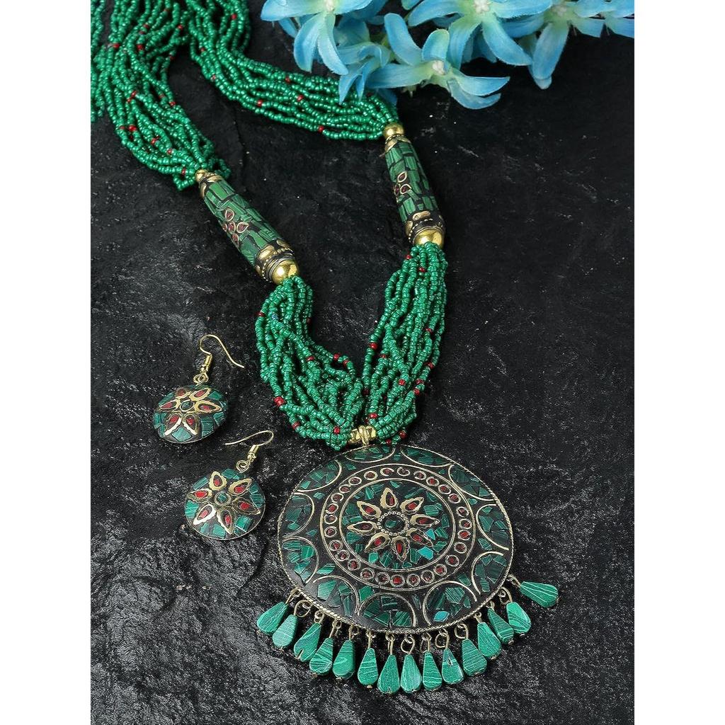 Shining Diva Fashion Siste stilige tradisjonelle tibetanske anheng Halskjede Smykkesett for kvinner