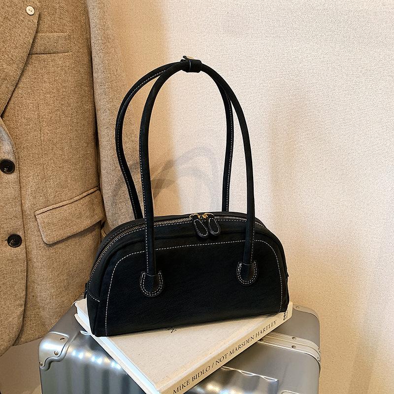 

Vintage Suede Casual Bowling Shoulder Bag Women Korean Style Fashi Handle Bag Comfortable and Versatile Texture Storage Bags чёрный