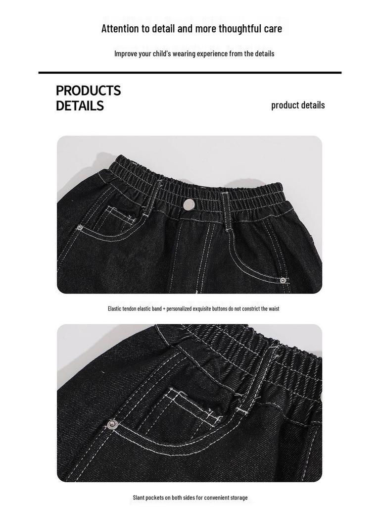 2025 Autumn Boys' American Trend Raw Denim Slimming Jeans - Loose, Straight Leg Pants