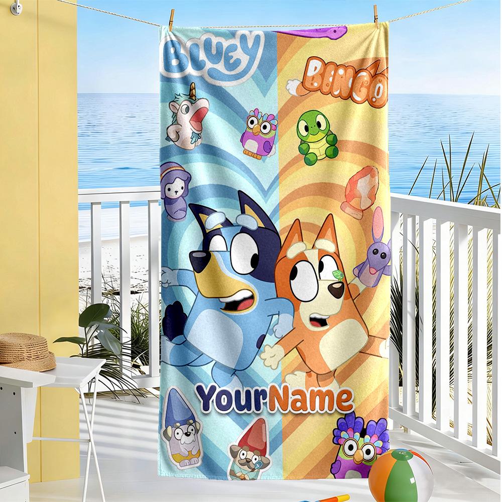 Bluey Customize Text Beach Towel High Absorbency & Quick-Dry Portable for SwimmingBeachCamping Travel Beach AccessoriesGym