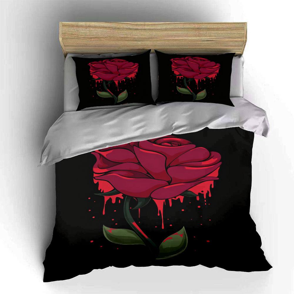 Rose Art Decor Set Soft Comfortable Duvet Cover Bedding Set Included 1*Duvet Cover & 2*Pillowcases, Gift