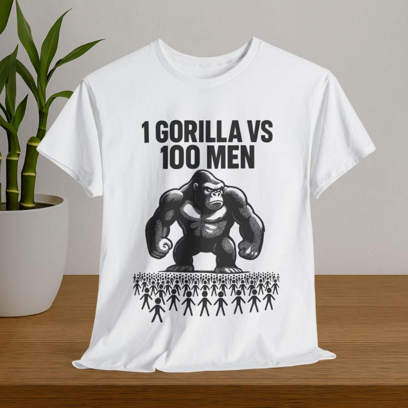 Футболка с мемом «100 мужчин против 1 гориллы» Веселая футболка с битвой гориллы Летняя хлопковая модная свободная футболка с рисунком для мужчин и женщин 2XL