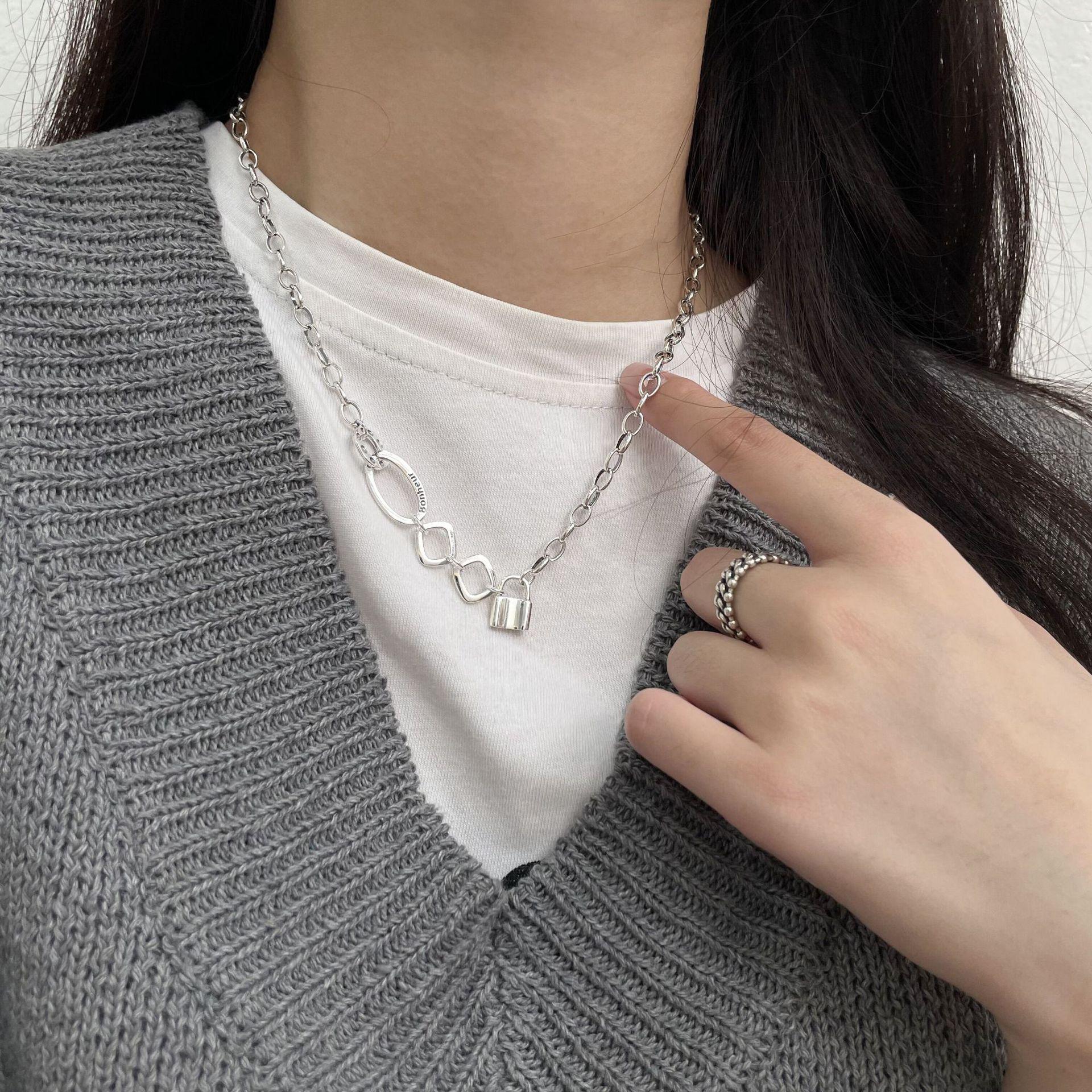 

Sterling Silver Padlock Necklace: Women s Retro Thai Silver Clavicle Design