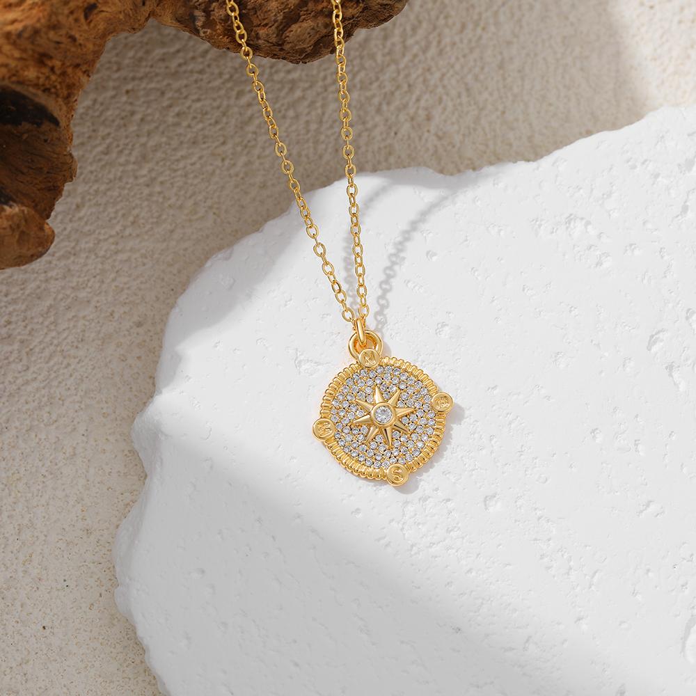 Personality Full with Cubic Zirconia Thick Star Circle Pendant Neckalce Versatile for Everyday Wear Stainless Steel Jewelry New