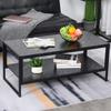 Tavolino da caffè, Tavolino centrale a due livelli effetto marmo finto con struttura in metallo e ripiano portaoggetti per soggiorno, 106 x 50 x 45 cm, Nero