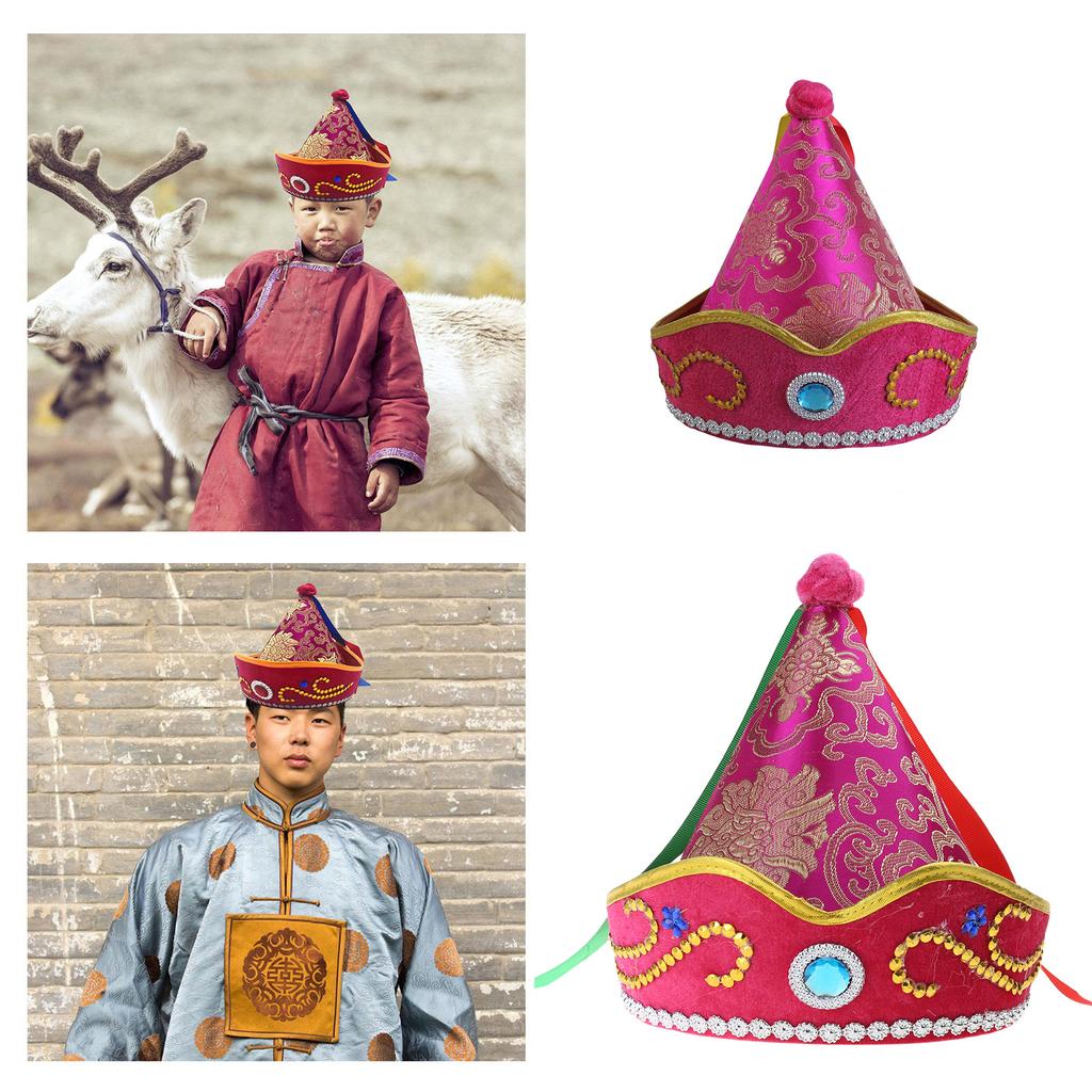 Mongolian Hat for Adult Children Ethnic Mongolian Dance Costume Hat for Performances Stage Props Head Accessories